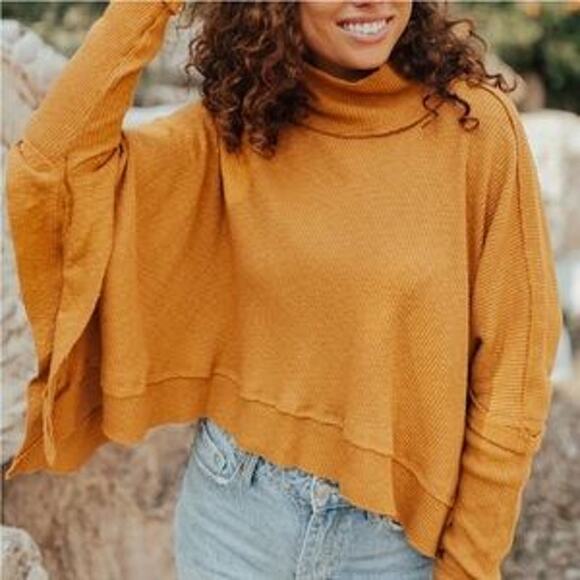 Free people S slouchy raglan oversized cowl neck sweater top EUC fall orange - Picture 2 of 9